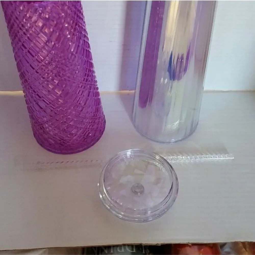 2 Starbucks Travel Cold Cup Iridescent Diamond Unicorn Purple Taffy Venti 24 oz